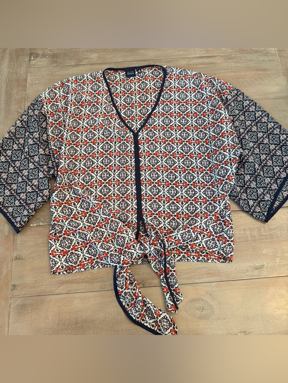 Blue Saks Fifth Avenue geometric sheer blouse kimono women’s fairy boho Sz S